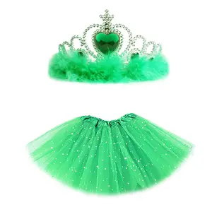 女孩公主装扮服装与明星亮片和公主皇冠头饰组合芭蕾生日派对2-8岁女孩礼物