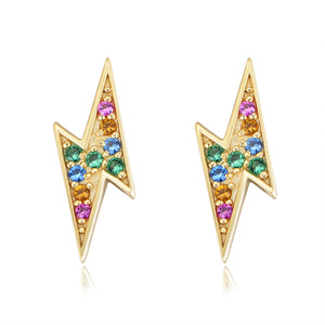 KE0532 Pendientes de Plata 925 con Circonitas Arcoíris en Forma de Rayo, Chapados en Oro, Joyería Colorida y Moderna para <span class=keywords><strong>Chicas</strong></span> - Product Image 1
