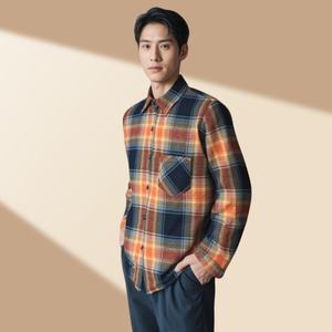 Chemise en flanelle à manches longues pour hommes, à carreaux, infroissable, en sergé, style décontracté chic, service OEM, vente en gros - Product Image 1