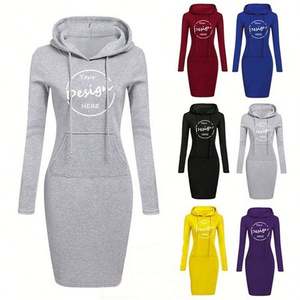 Vente en gros de vêtements de ville décontractés avec logo personnalisé sérigraphie de haute qualité en coton avec poches et ficelles en éponge française robe à capuche pour femmes - Product Image 1