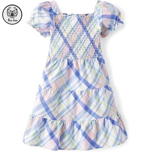 <span class=keywords><strong>Abito</strong></span> da <span class=keywords><strong>bambina</strong></span> a manica corta stampa floreale con scollo rotondo elasticizzato con collo quadrato drappeggiato a cerniera per l'estate - Product Image 4