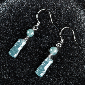 Pendientes de Plata Genuina Natural Grado A con Rayas de Bambú Azul Agua, Entrelazados, de Alta Calidad, Tipo Hielo, Regalo para Niños - Product Image 2