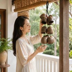 Wholesale Hand‑crafted Natural Fruit Shell Cluster Shaker Bells Cotton Rope Hanging <b>Wind</b> <b>Chime</b> For Sound Therapy - Product Image 3