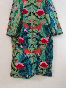 Green Long <b>Linen</b> Suzani Coat Handmade Boho Embroidered <b>Jacket</b> Luxury Bohemian Kimono Coat Festival Statement Outerwear long coat - Product Image 6