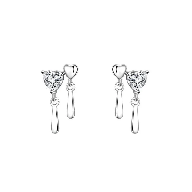ANENJERY Zircon Heart-shaped Earrings Female Heart Water Drop Stud Earrings