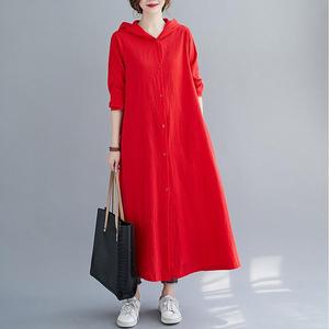 <span class=keywords><strong>Robe</strong></span> longue décontractée à capuche en coton et lin pour femmes, taille ample, <span class=keywords><strong>rouge</strong></span>, avec poche boutonnée, respirante, à manches longues, automne et <span class=keywords><strong>hiver</strong></span> - Product Image 1
