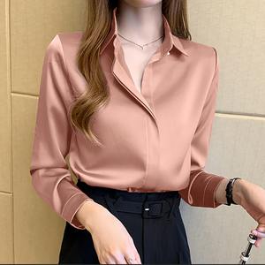 8907 # Office Wear primavera estate autunno donna moda manica lunga girocollo top in raso camicetta S-3XL camicia - Product Image 1