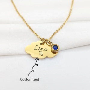 Collana in Acciaio Inossidabile con Logo Personalizzato, Testo e Nome Incisi, Ciondolo a Forma di Nuvola con Pietra Portafortuna, Regalo alla Moda - Product Image 5