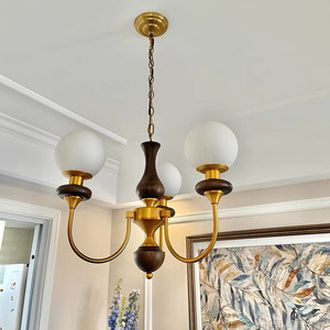 Vintage Nanyang Style Solid Wood French Retro American Magic Bean Lamp Pendant Chandelier for Bedroom <b>Dining</b> Room Study Living - Product Image 3