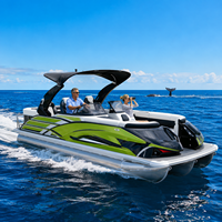 Bateau ponton en aluminium soudé de 22 pieds, série sport 12 personnes, double moteur hors-bord, max 250 CV, triple ponton, homologué CE, pour loisirs, station balnéaire, location