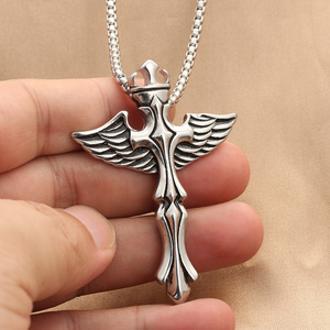 Stainless Steel <b>Cross</b> Pendant With Wings Men's Punk Style Necklace Geometric Design 280436 - Product Image 4