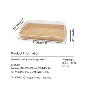 Disposable Kraft Paper Sushi <b>Container</b> Rectangle Waterproof Oilproof Takeaway Food Packaging Box with <b>Clear</b> Lid - Product Image 2