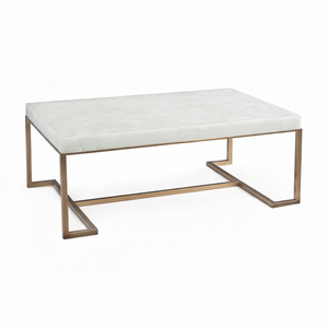 Table basse rectangulaire moderne élégante en marbre blanc naturel avec pieds en fer doré Meubles de maison - Product Image 1