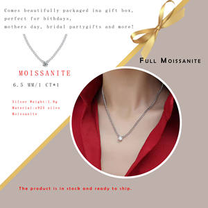 Collar de <span class=keywords><strong>Cadena</strong></span> Cubana con Moissanita de 1ct 2ct 3ct, Plata de Ley 925, Estilo Hip Hop, Colgante de Piedra Redonda, Joyería para Hombres y Mujeres - Product Image 5