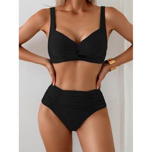 Conjuntos de bikini de cintura alta para mujer, trajes de baño con control de abdomen, traje de baño de dos piezas fruncido - Product Image 5