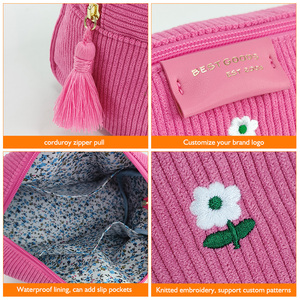 <span class=keywords><strong>Borsa</strong></span> in Velluto a Coste con Logo Personalizzato, Motivi Floreali Ricamati, Pochette per Cosmetici, <span class=keywords><strong>Organizer</strong></span> Multicolore per Donne - Product Image 2