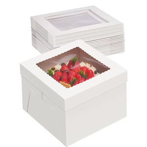 Caja de pastel de cumpleaños plegada blanca con ventana transparente para hornear postres, caja de pastel de 10 y 12 pulgadas, caja de embalaje desechable - Product Image 2