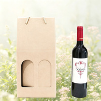 Boîte cadeau de luxe portable en papier recyclable et écologique pour deux bouteilles de vin rouge, avec fenêtre découpée et logo personnalisé, vente en gros