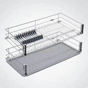 Estante para platos integrado de acero inoxidable 304 de doble propósito, cajón de armario de cocina, cesta doble para especias para comedor, dormitorio, almacenamiento de oficina - Product Image 1