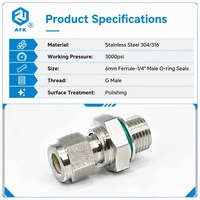Connecteur mâle en acier inoxydable AFK-LOK 304/316 pour joint collé 1/8-3/8 fileté avec raccord de bague d'étanchéité