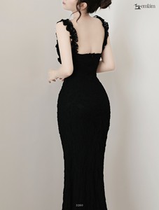 Robe longue sirène en dentelle florale pour femme, avec bretelles à volants, ajustée, pour soirée, vente en gros ET3260 - Product Image 3