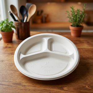 Plato de bagazo 100% natural 3 CP, gama de vajilla de gran capacidad – Vajilla de bagazo al por mayor para servicios de catering y hostelería ecológicos - Product Image 4
