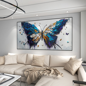 100% Vẽ Tay Màu Xanh Bướm Tường Nghệ Thuật Vải Sơn Dầu Handmade Dao 3D Kết Cấu Vải Tác Thuật Cho Phòng Khách - Product Image 4