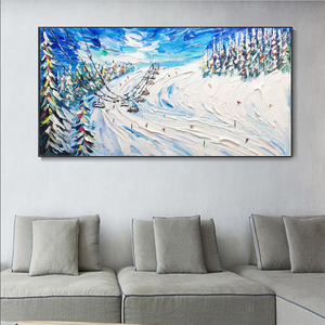 Moderno su misura dipinto a mano originale decorazione invernale Wall Art soggiorno sci Texture Sport pittura a olio 3D su tela - Product Image 3