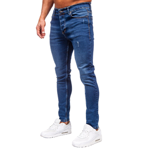 Jean en denim 100 % coton délavé pour homme, coupe droite légère, taille mi-haute, respirant, motif uni, idéal hiver, automne, printemps - Product Image 1