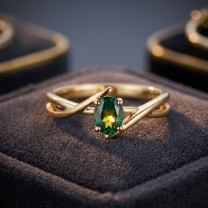 Anillo de Compromiso Clásico de Oro Amarillo de 14K con Corte Esmeralda, Chapado en Rodio, con Banda Cruzada y Solitario, Regalo para Mujer - Product Image 3