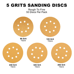 Discos de Lijado AEROPRO de 5 Pulgadas con Velcro, Grano 80/120/320, Papel de <span class=keywords><strong>Lija</strong></span> <span class=keywords><strong>para</strong></span> Lijadora <span class=keywords><strong>Orbital</strong></span>, Almohadillas de Lijado <span class=keywords><strong>para</strong></span> Madera y Automóviles, Paquete de 50 - Product Image 4