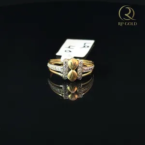 Stylish gold ring with dual leaf design and sparkling <b>stones</b> elegant jewelry piece for women daily wear and special occasion - Product Image 2