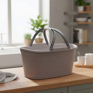 Cesta <b>plastica</b> riciclata con manici (58x38x29,5cm) DOMUS HOME COLLECTION Greige 91201 - Product Image 3