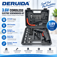 Kit de tournevis électrique sans fil DERUIDA, rechargeable, OEM, avec embouts, douilles et tige flexible