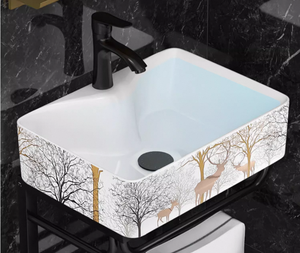 <span class=keywords><strong>Lavabo</strong></span> en céramique intégré moderne pour la maison, <span class=keywords><strong>lavabo</strong></span> étroit à poser au sol, miroir intelligent pour les petites salles de bain - Product Image 2
