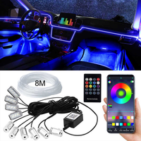 Bande lumineuse LED RGB pour l'intérieur de la voiture, fil néon, lumière ambiante en fibre optique, lumière d'ambiance sans fil avec contrôle par application pour la décoration de la voiture