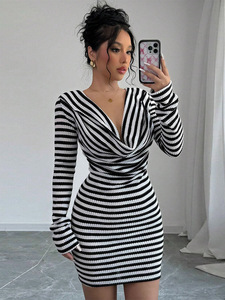 IStapromo Gifts Cadeaux de bienvenue Robe longue moulante élégante à manches longues pour filles, style club sexy, côtelée, écologique, faite à la main - Product Image 1