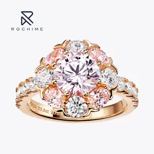 Rochime-Anillo de plata de primera ley con gema rosa para mujer, sortija, plata esterlina 925, oro rosa, diseño floral