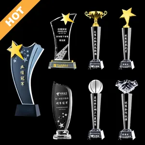Troféus fabricante de troféus futebol personalizado, prêmios esportivos em branco placa de vidro troféu copo de cristal