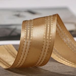 Ruban en satin irisé de luxe de haute qualité, 2,5 cm, lignes cousues, pour la décoration de boîtes de cadeaux de mariage ou de Noël, 50 yards/rouleau - Product Image 3