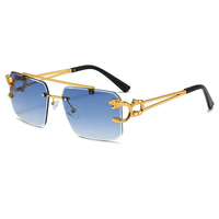 Vente flash - Lunettes de soleil carrées de haute qualité personnalisées à la mode avec protection UV400, design tête de léopard, monture en métal sans bordure pour hommes et femmes