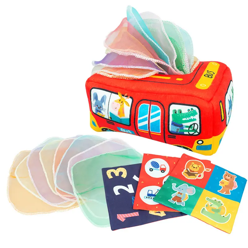 Montessori Early Educational Preschool Learning Sensory Baby Facial Tear-off Magic Tissue Box Toy Soft Cloth Book for Toddlers