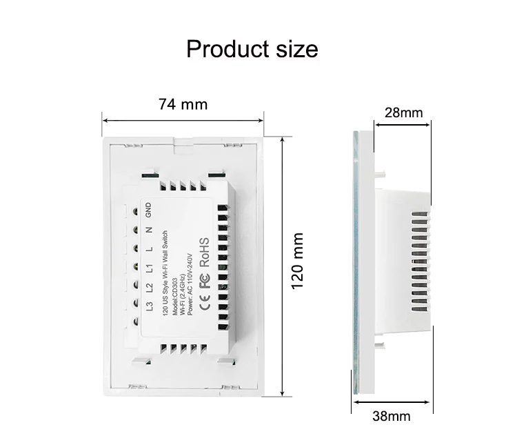 Hot selling 3 gang  US. Australian and Mexico standard WIFI touch switch smart wifi zigbee wall touch switch