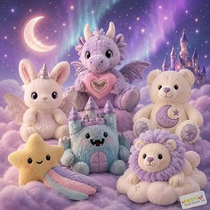 Ensemble <span class=keywords><strong>de</strong></span> poupées en peluche OEM, thème <span class=keywords><strong>contes</strong></span> <span class=keywords><strong>de</strong></span> <span class=keywords><strong>fées</strong></span> ciel étoilé, figurines en peluche dragon violet, licorne, lapin, château, monstre - Product Image 1