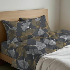 Juego de Sábanas Ginkgo 100% Algodón, Tamaño Super King, Diseño de Hojas Azules, Incluye Fundas de Almohada - Product Image 5