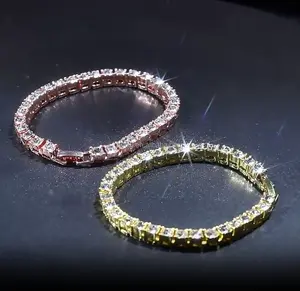 Pulseira de tênis de cristal de diamante hip hop com corrente de 3 mm 4 mm 5 mm joia de ouro e prata para homens com strass