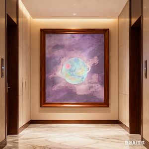 NGHỆ THUẬT vải hiện đại với khung sang trọng màu nước tưởng tượng Hành Tinh ba chiều trong những đám mây vũ trụ màu tím - Product Image 3