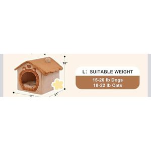Casa para Gatos con Diseño de Oso, Cama Acogedora para Mascotas, Cueva para Gatos de Interior, Tamaño Pequeño, Color Marrón y Beige, Tela de Felpa de Algodón - Product Image 5
