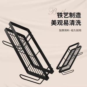 Étagère de rangement pour salle de bain en fer forgé, murale, d'angle, imperméable, résistante à l'humidité, durable, noire, rectangulaire, taille personnalisée - Product Image 1