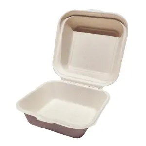 Best Quality Sugarcane Bagasse Disposable Biodegradable Eco-Friendly 6*6 Inch Burger Clamshell